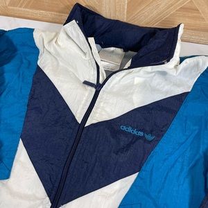 VTG 90s Adidas Puffer Jacket Blue White Size Large With Removable Hood 2 Pocket